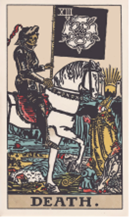death tarot card depicting a knight on horseback