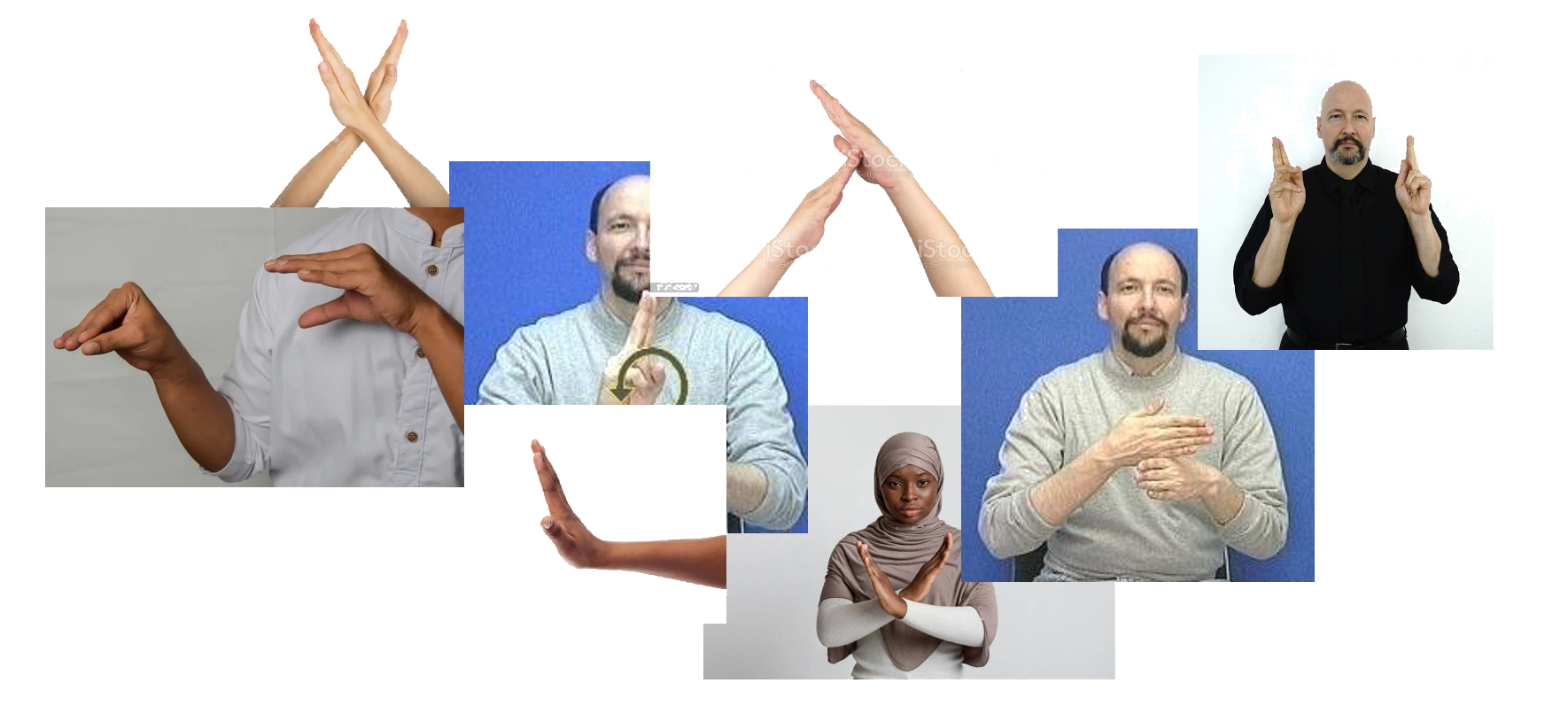 montage of hands gesturing stop